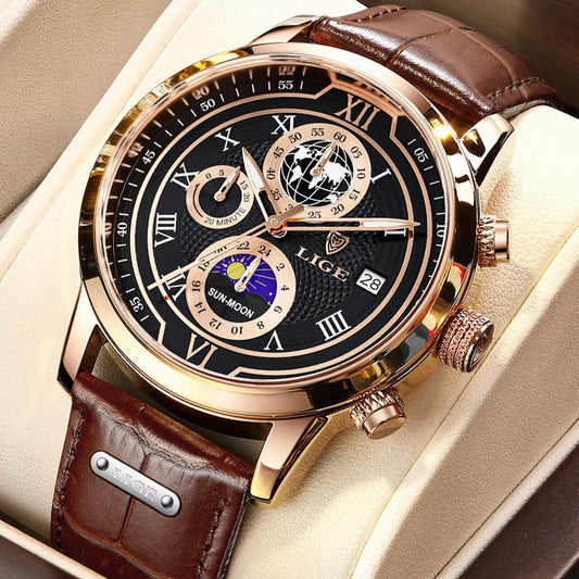 Herren-Chronographuhr mit edlem Lederarmband