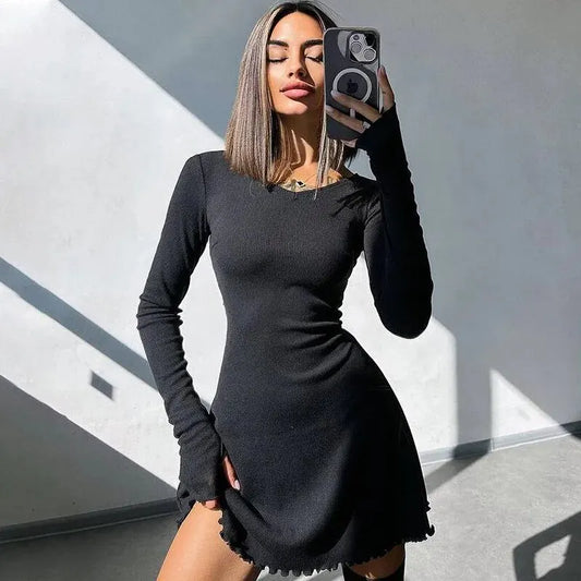 Dulzura feminino 2024 primavera outono moda manga longa malha streetwear bodycon curto mini vestido itens por atacado para negócios