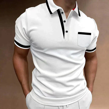 Nuvique Men's Polo Shirt Classic Fit Short Sleeve Cotton Blend White Red